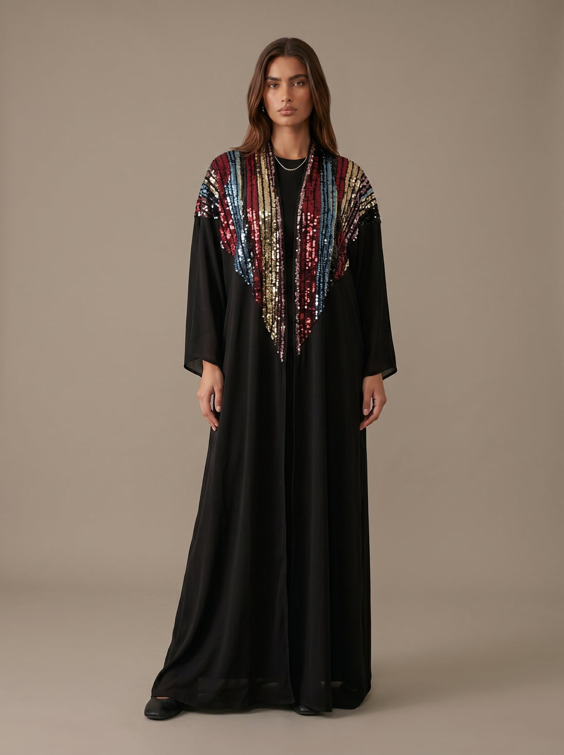 Black sequins cowl kimono