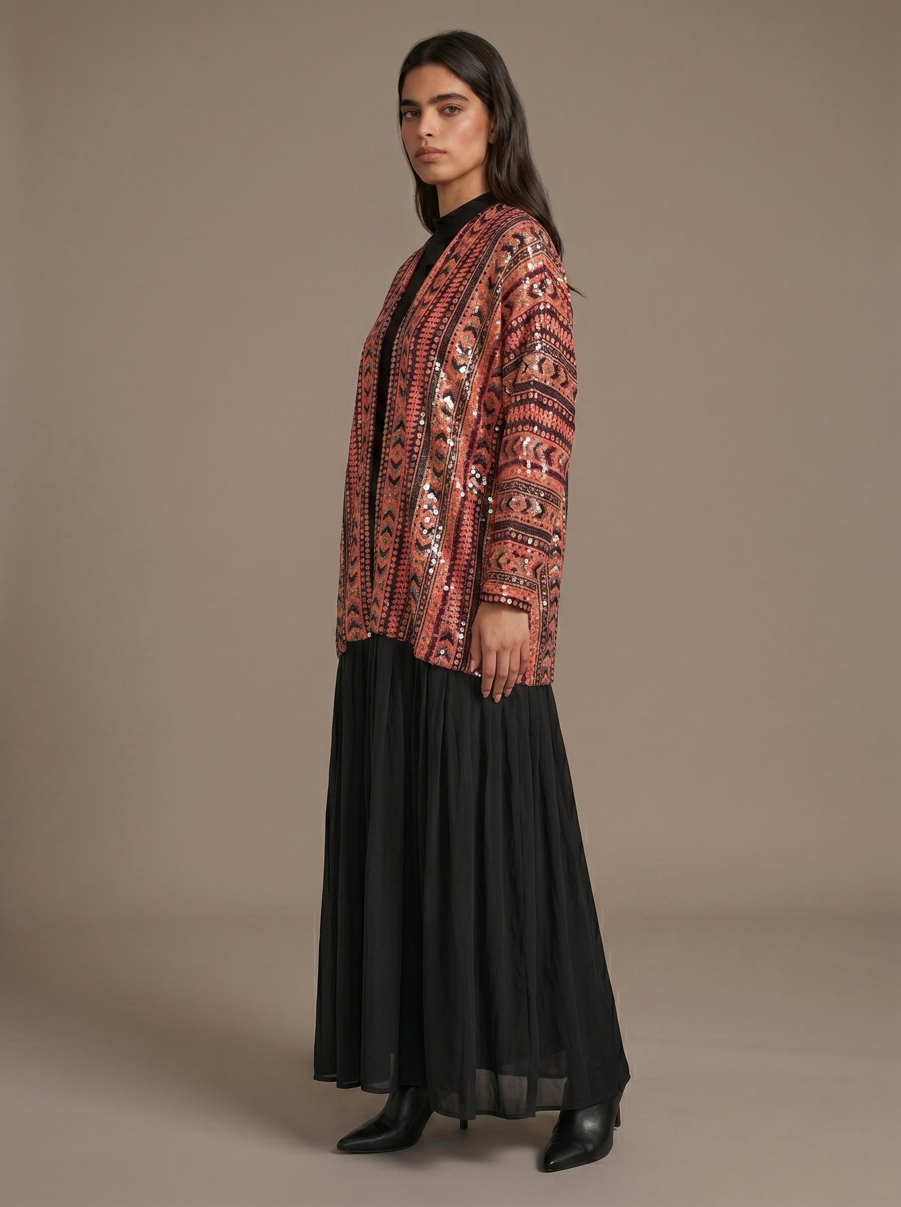 Butterfly sequins kimono burnt orange