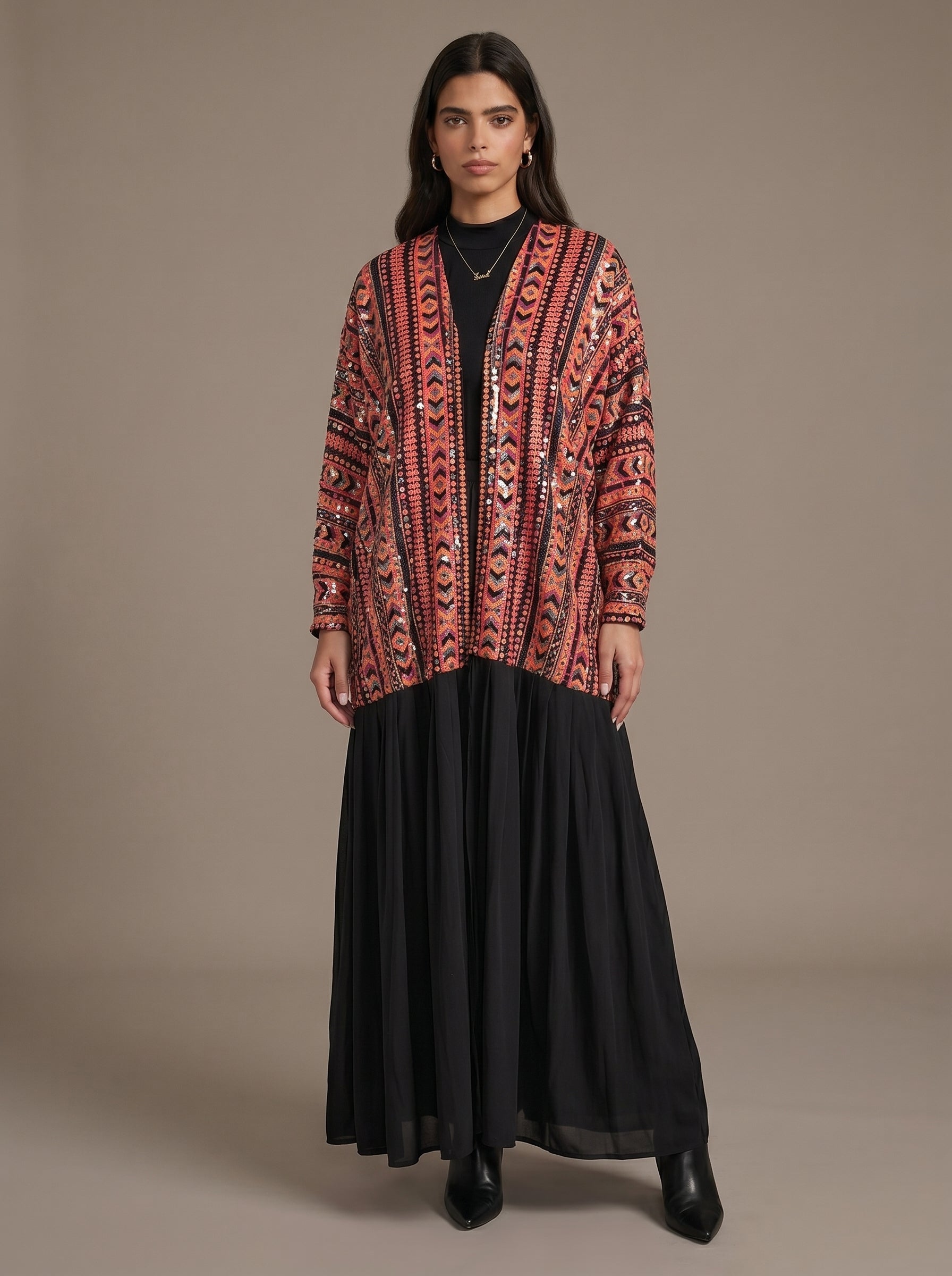 Butterfly sequins kimono burnt orange