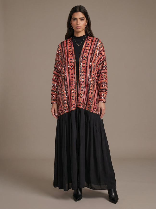 Butterfly sequins kimono burnt orange