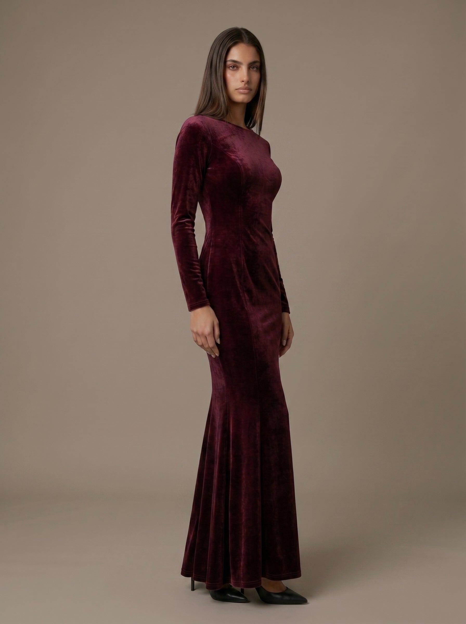 Burgundy  Velvet Cleo Dress
