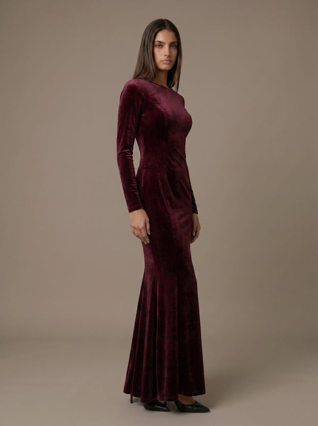 Burgundy  Velvet Cleo Dress