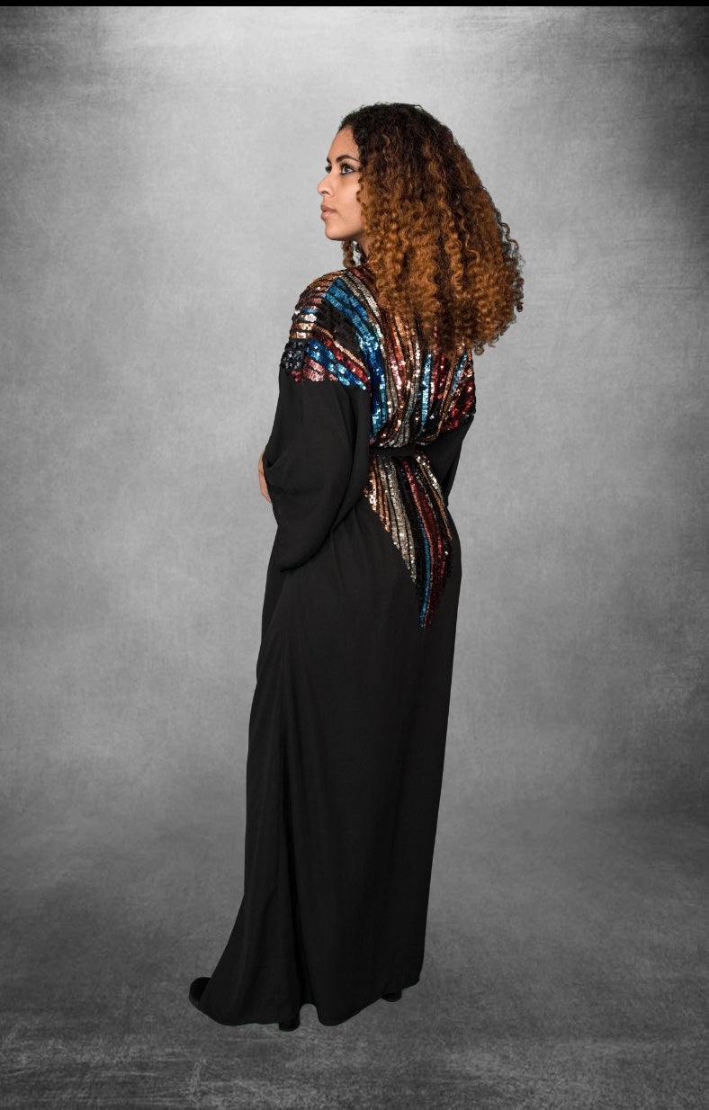 Black sequins cowl kimono