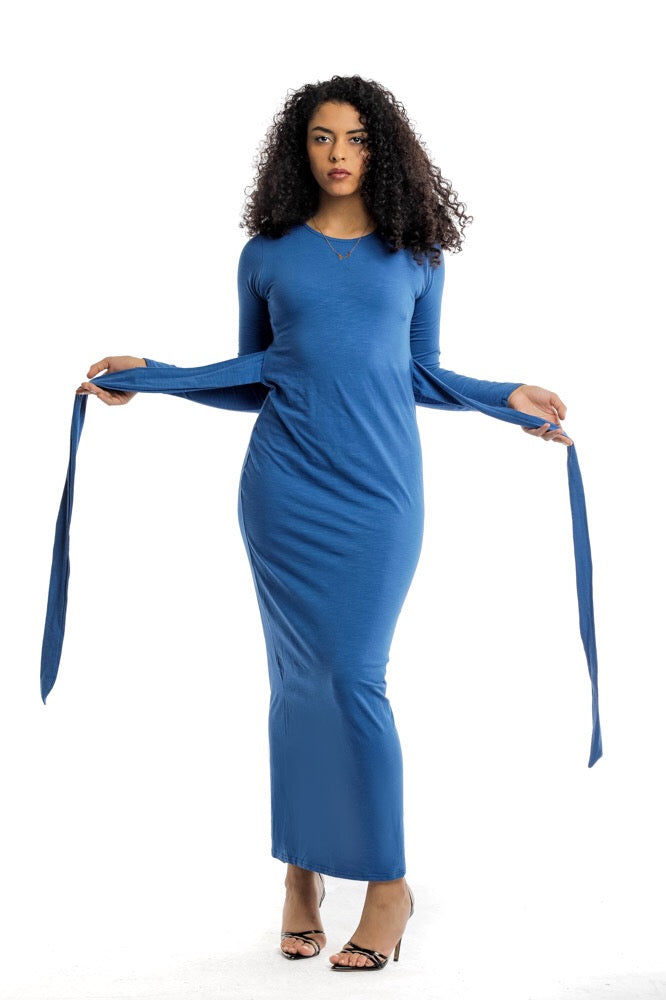 Deep Blue Wrap Penciled Dress