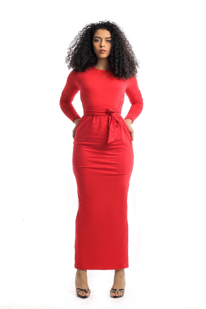 Red Wrap Penciled Dress