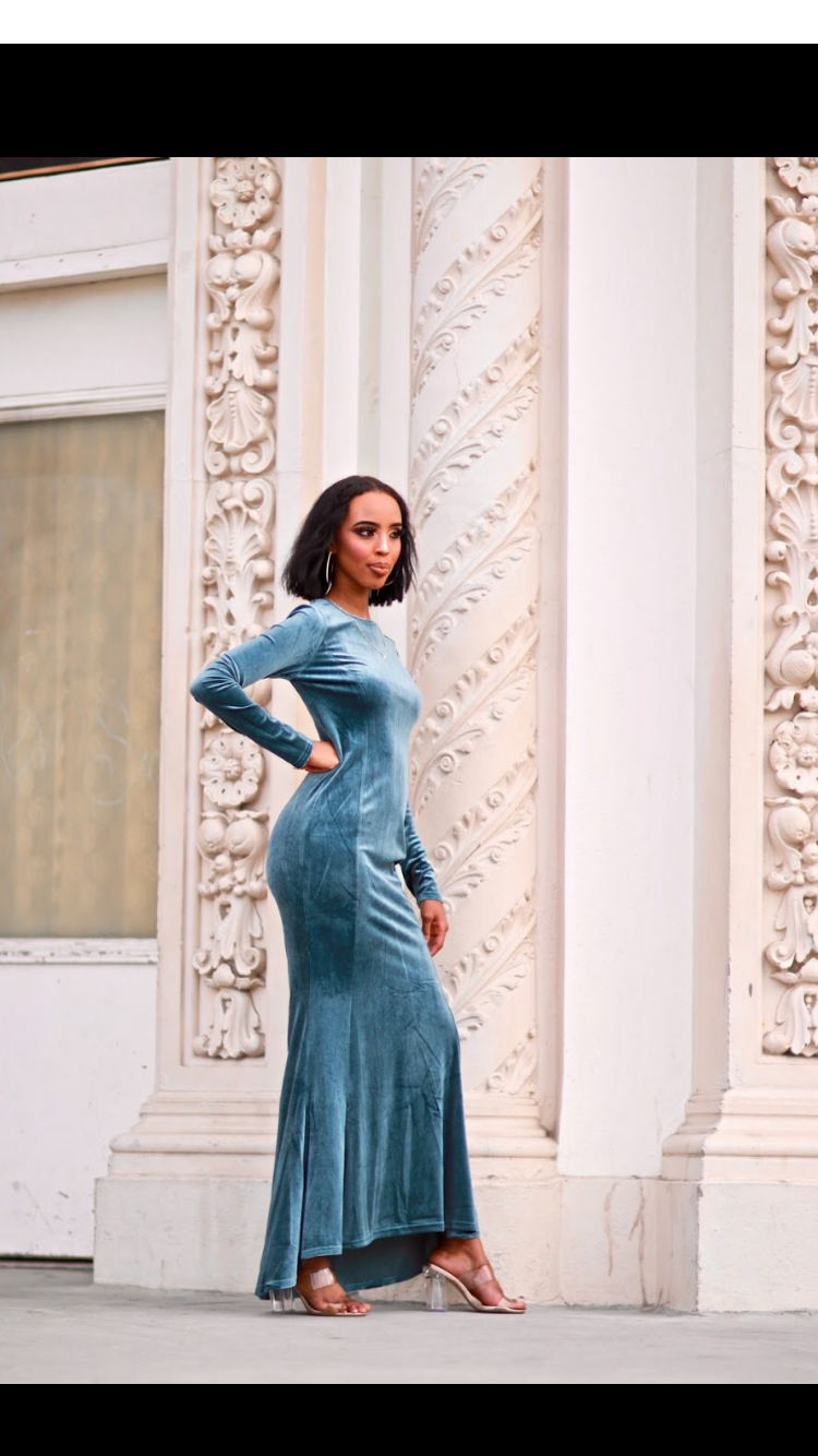 Teal Velvet Cleo Dress