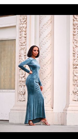 Teal Velvet Cleo Dress