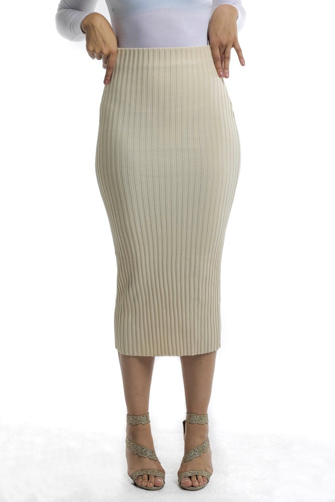 Beige Ribbed Pencil skirt