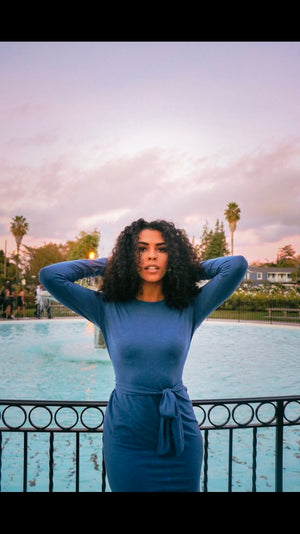 Deep Blue Wrap Penciled Dress